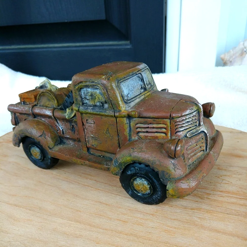 Vintage Musical Truck Resin Figurine Brown. Plays 